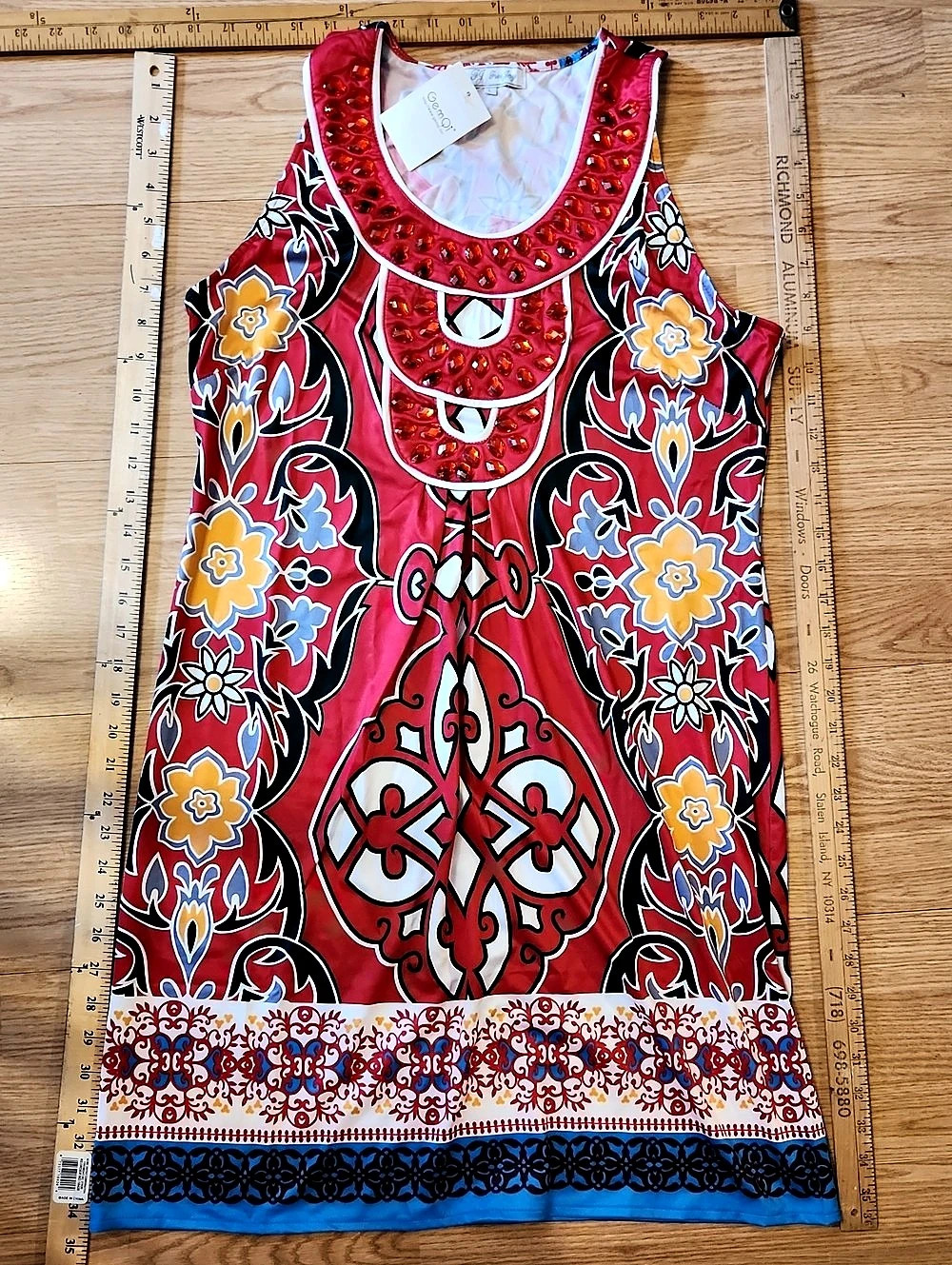 Gypsy Rose Floral Embellished Mini Dress in Red & Blue Size Large NWT